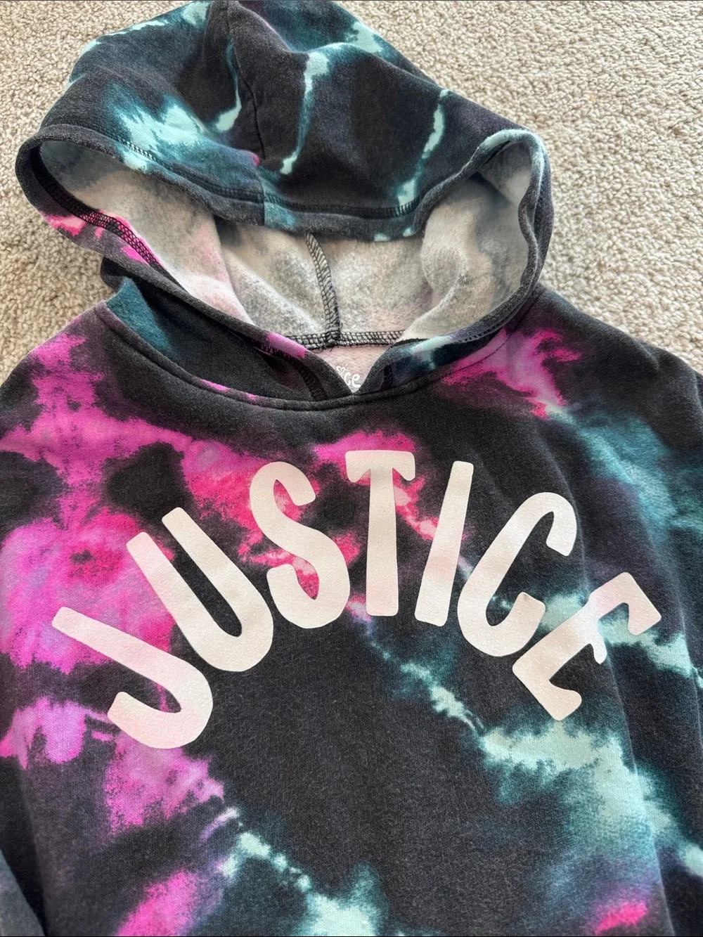 Justice Girls Mint & Navy Colorblock Hoodie + Justice Tie-Dye Pink/Teal Pullover